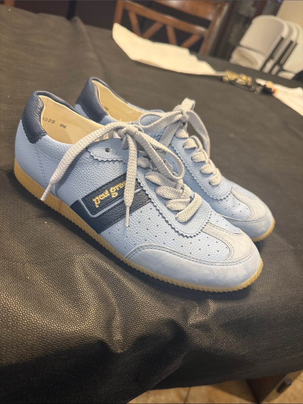 Paul Green Powder Blue Leather Lace-Up Sneakers with Navy Accent
